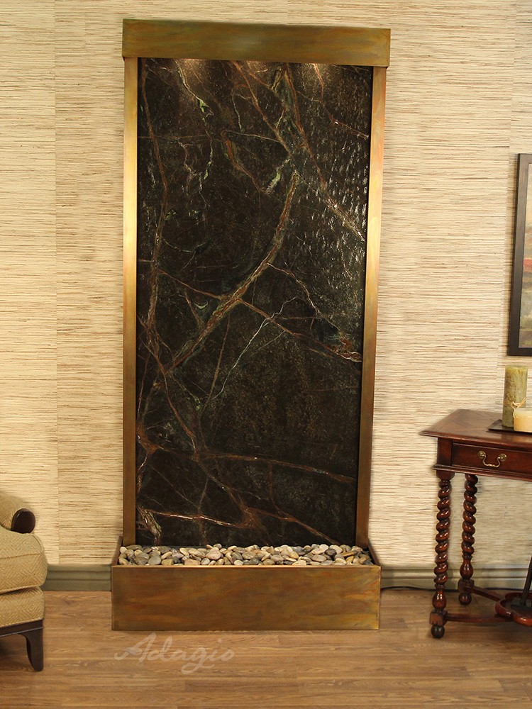 Tranquil River (Flush Mounted Towards Rear Of The Base) - Rainforest Green Marble - Rustic Copper - White